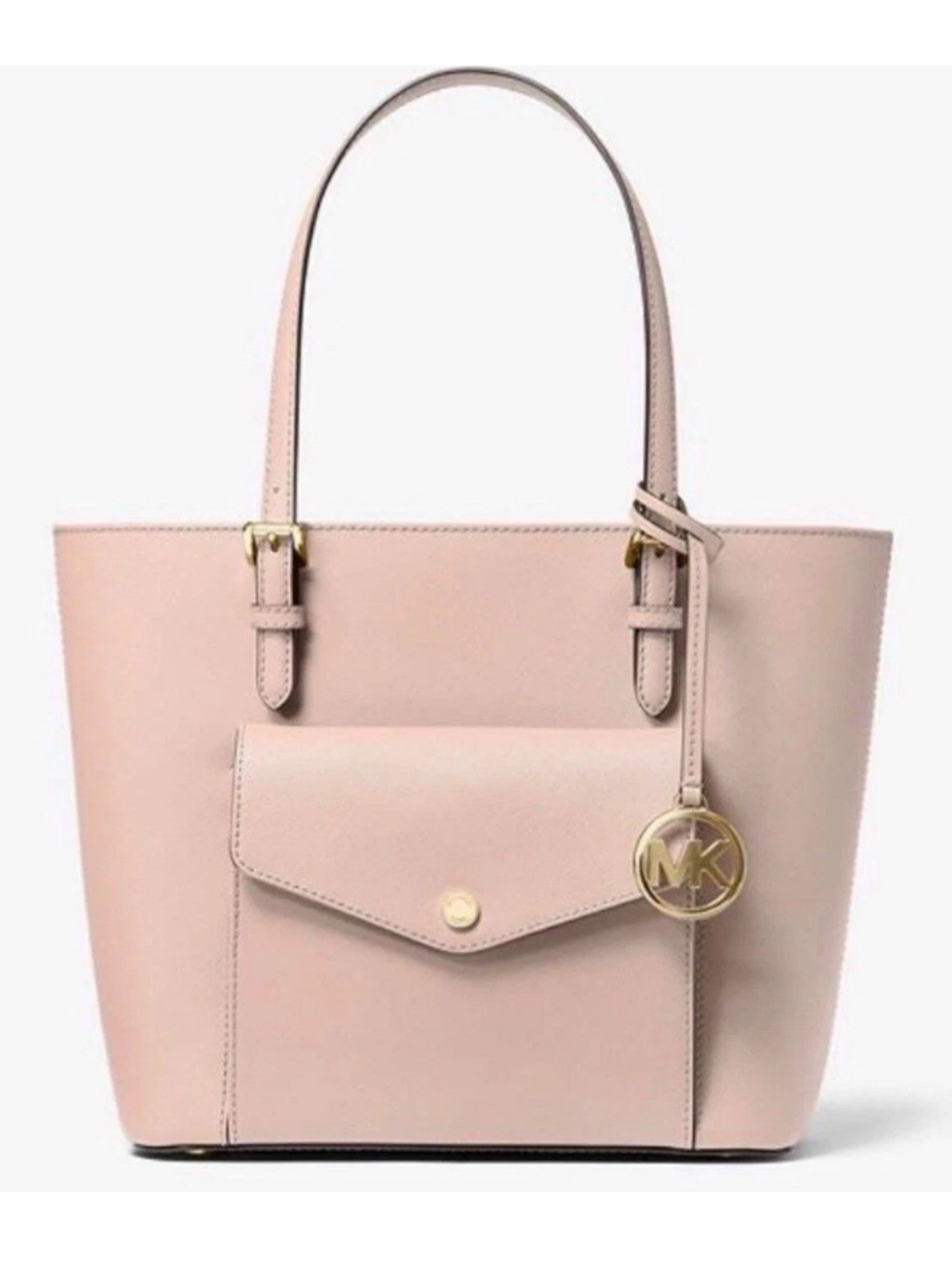 Michael Kors Jet Set Medium Pocket Tote Blush Leather Tote with Front Pocket